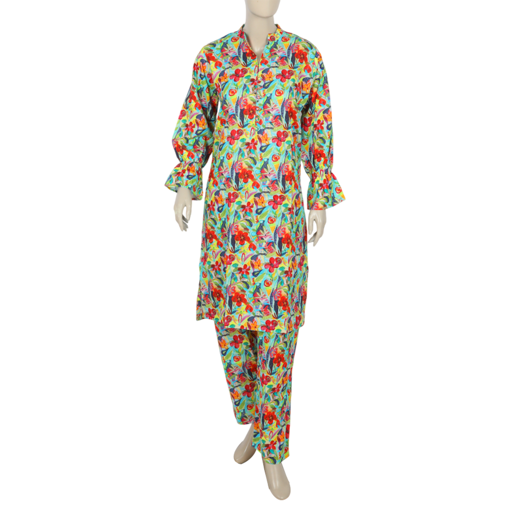 Women's Printed Khaddar 2pcs Suit - Blue, Women Shalwar Suits, Chase Value, Chase Value
