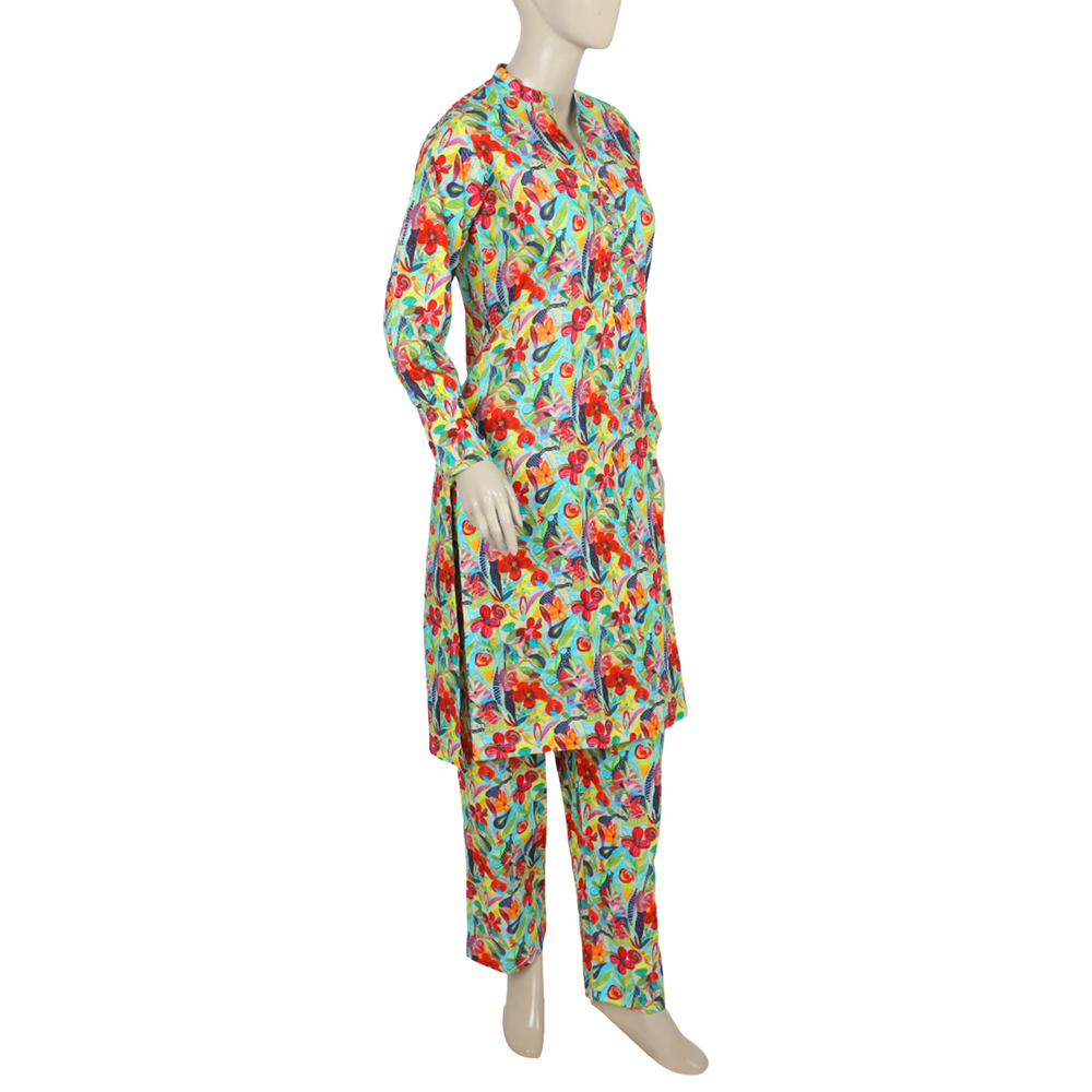 Women's Printed Khaddar 2pcs Suit - Blue, Women Shalwar Suits, Chase Value, Chase Value