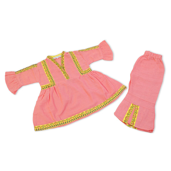 Girls Embrioded Shalwar Suit - Pink