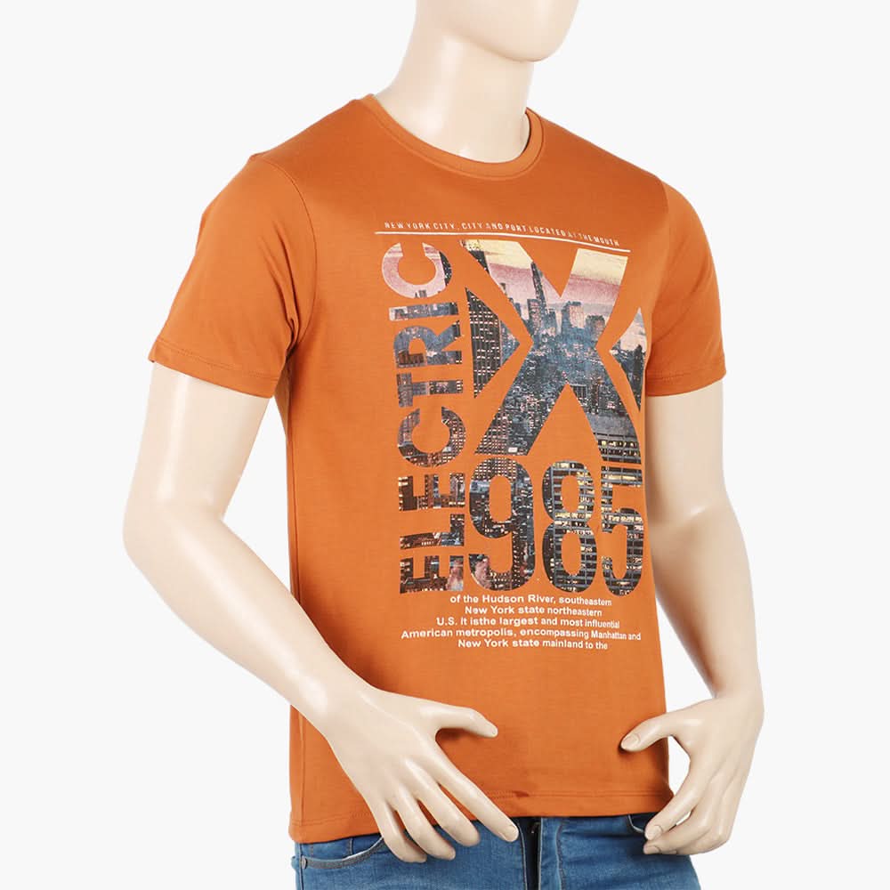 Men's Round Neck Half Sleeves Printed T-Shirt - Rust, Men's T-Shirts & Polos, Chase Value, Chase Value
