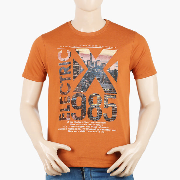 Men's Round Neck Half Sleeves Printed T-Shirt - Rust, Men's T-Shirts & Polos, Chase Value, Chase Value