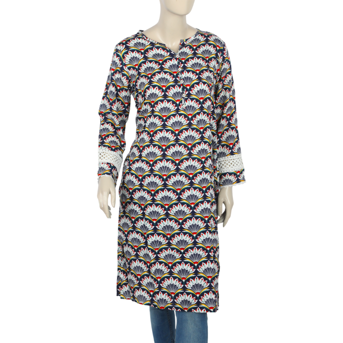 Women's Linen Printed Kurti - Navy Blue, Women Ready Kurtis, Chase Value, Chase Value