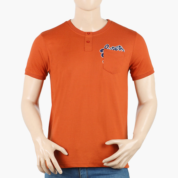 Men's Half Sleeves Round Neck Printed T-Shirt - Rust