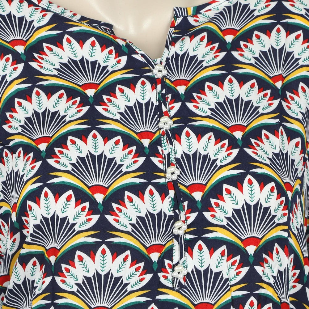 Women's Linen Printed Kurti - Navy Blue, Women Ready Kurtis, Chase Value, Chase Value