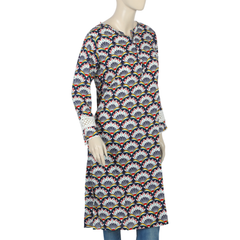 Women's Linen Printed Kurti - Navy Blue