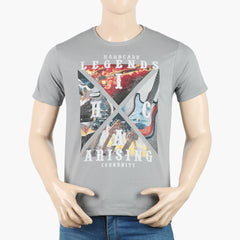 Men's Round Neck Half Sleeves Printed T-Shirt - Grey