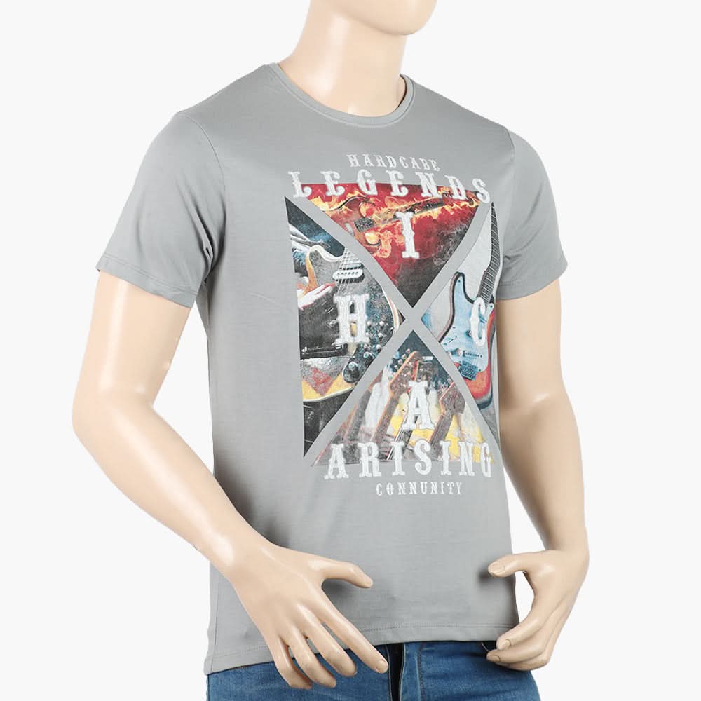 Men's Round Neck Half Sleeves Printed T-Shirt - Grey, Men's T-Shirts & Polos, Chase Value, Chase Value