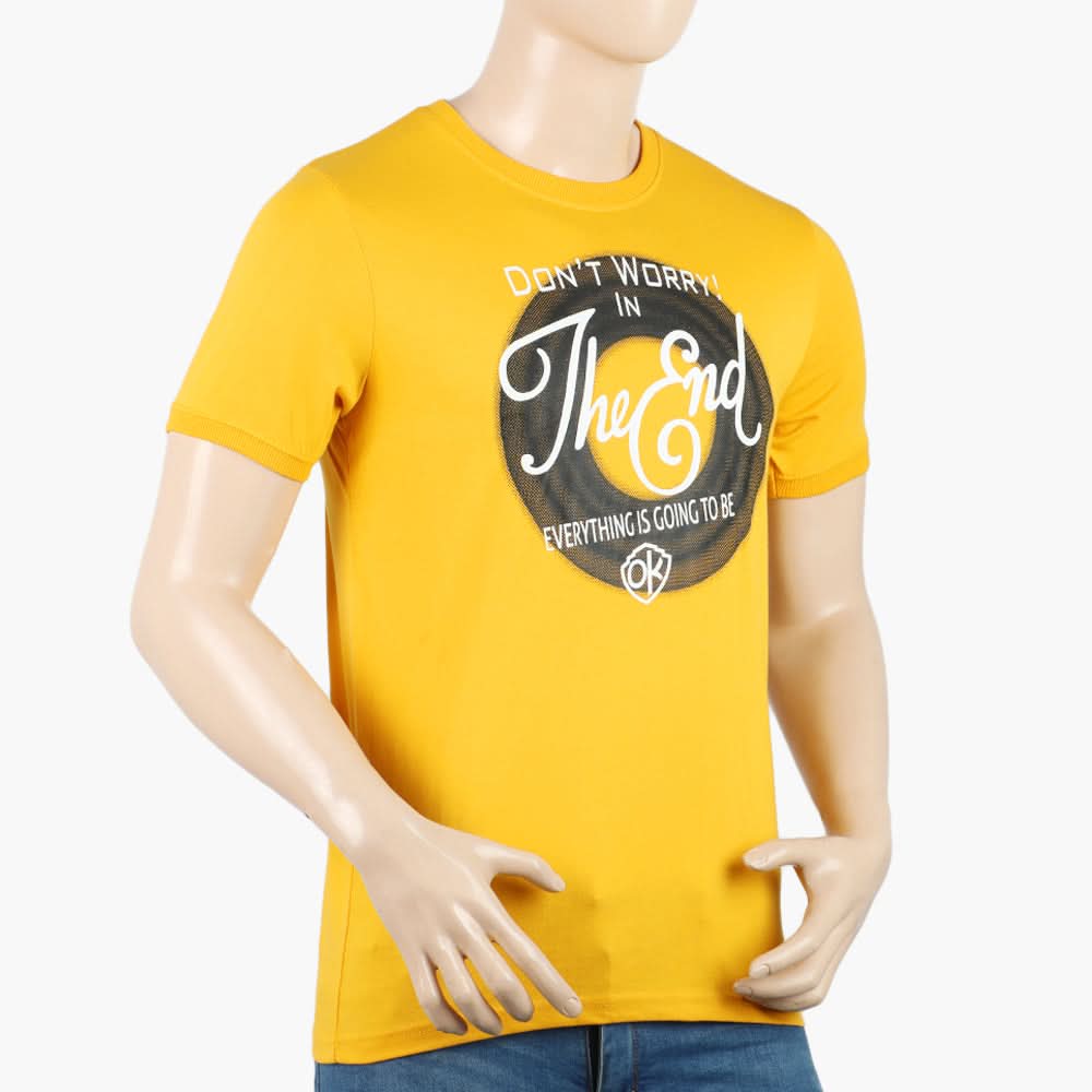 Men's Half Sleeves Round Neck Printed T-Shirt - Yellow, Men's T-Shirts & Polos, Chase Value, Chase Value
