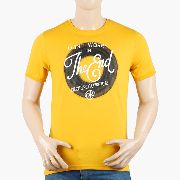 Men's Half Sleeves Round Neck Printed T-Shirt - Yellow, Men's T-Shirts & Polos, Chase Value, Chase Value