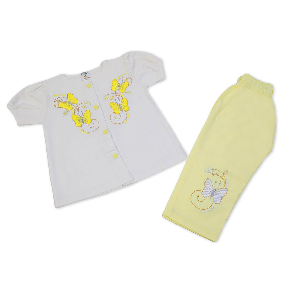 Girls Cotton Half Sleeves 3 Pcs Suit - Yellow, Girls Suits, Chase Value, Chase Value