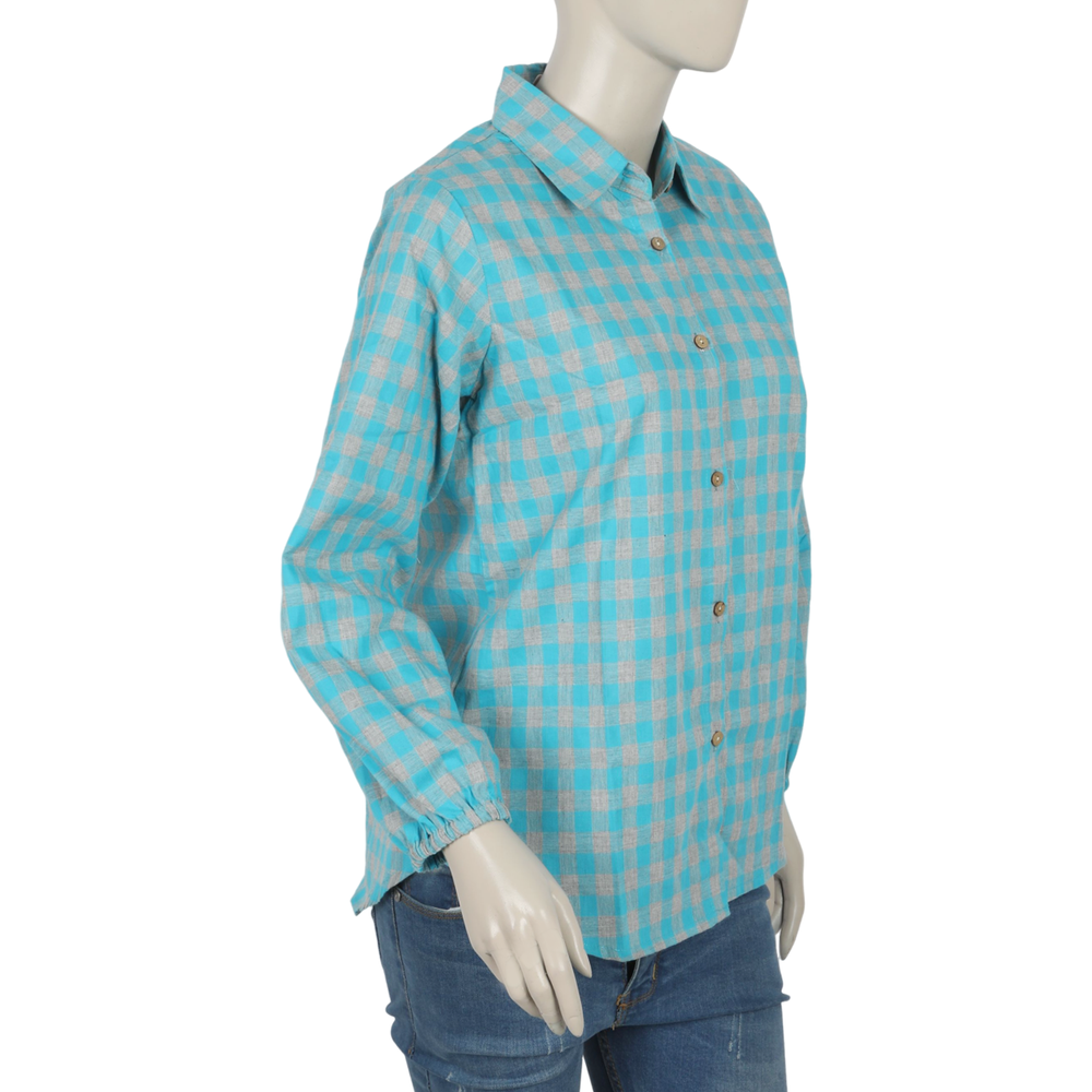 Women's Check Casual Shirt - Blue, Women T-Shirts & Tops, Chase Value, Chase Value
