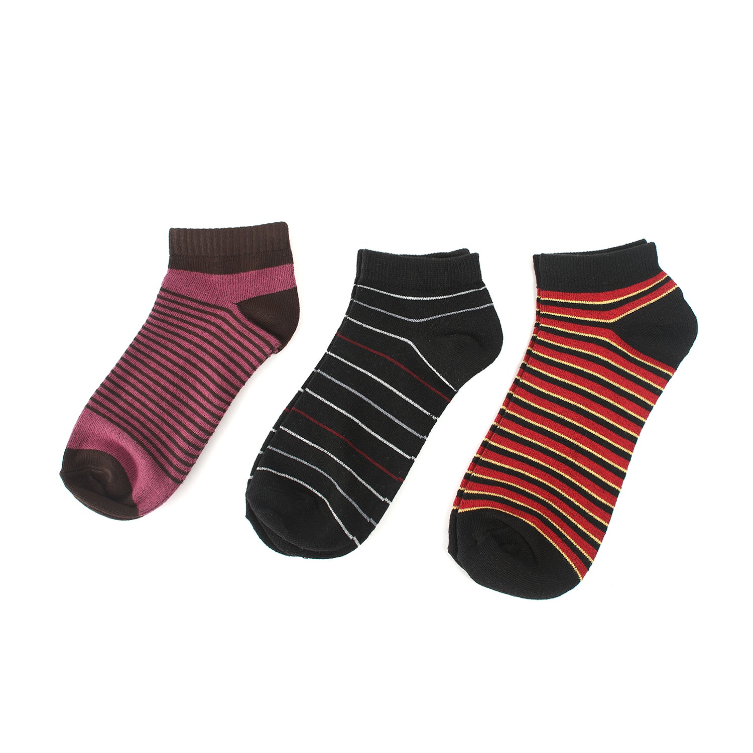 Knit Line Ankle Socks 3Pcs - Multi Color, Men's Socks, Chase Value, Chase Value