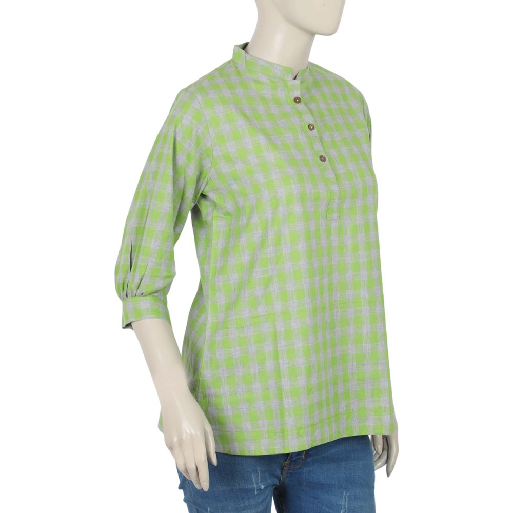 Women's Check Western Top - Green, Women T-Shirts & Tops, Chase Value, Chase Value