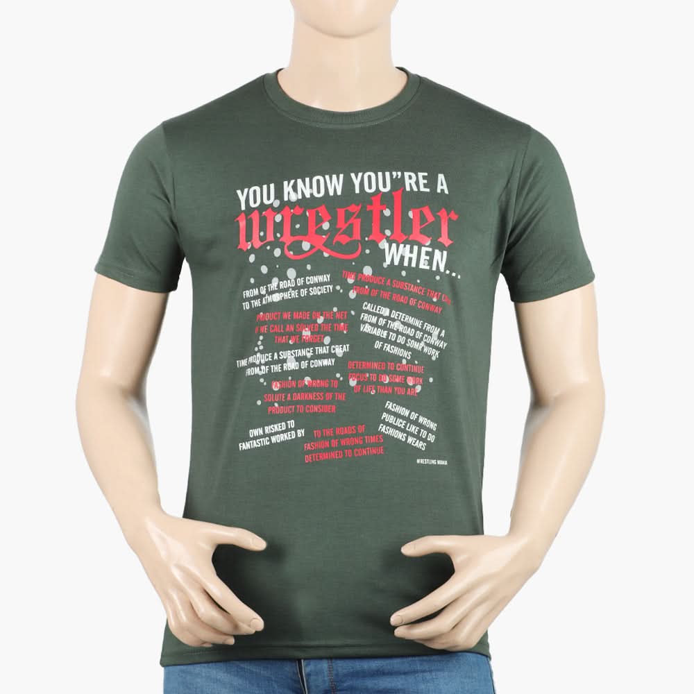 Men's Round Neck Half Sleeves Printed T-Shirt - Olive Green, Men's T-Shirts & Polos, Chase Value, Chase Value