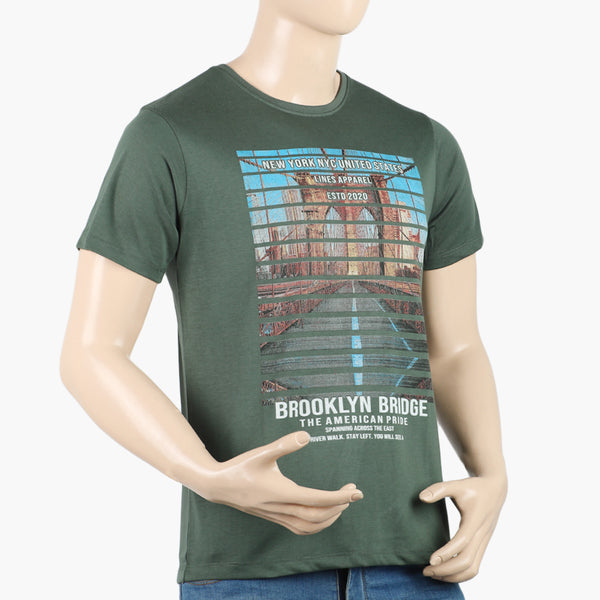 Men's Half Sleeves Round Neck Printed T-Shirt - Green