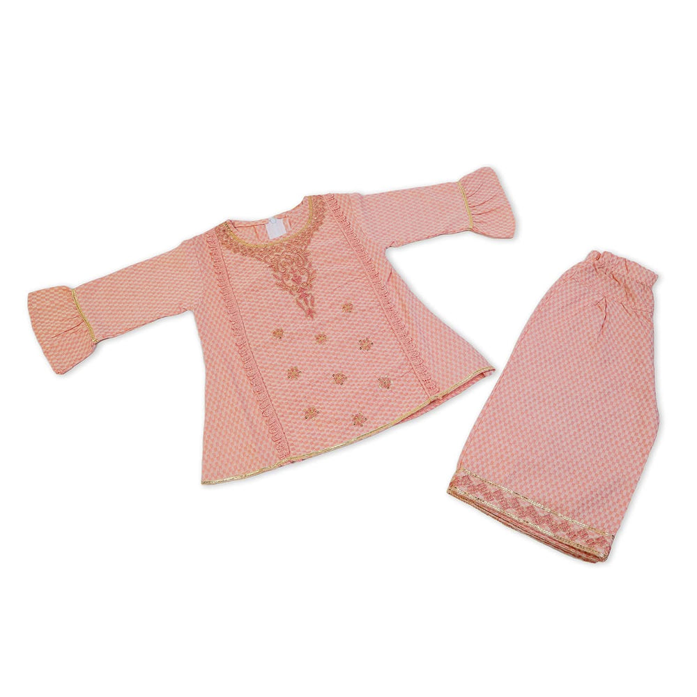 Girls Embroidered Shalwar Suit - Peach, Girls Shalwar Kameez, Chase Value, Chase Value