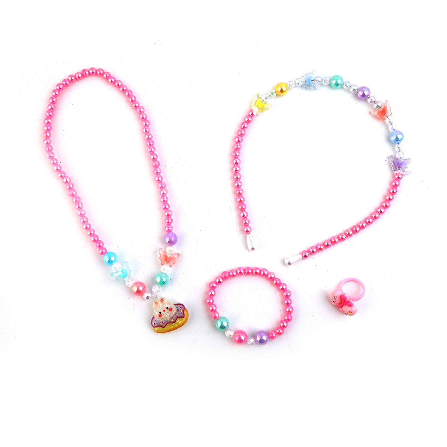 Elegant Beaded Necklace Mala & Bracelet For Girls - Pink, Girls Necklace & Chains, Chase Value, Chase Value