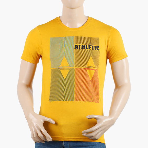 Men's Half Sleeves Round Neck Printed T-Shirt - Yellow