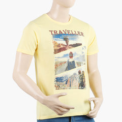 Men's Round Neck Half Sleeves Printed T-Shirt - Yellow, Men's T-Shirts & Polos, Chase Value, Chase Value