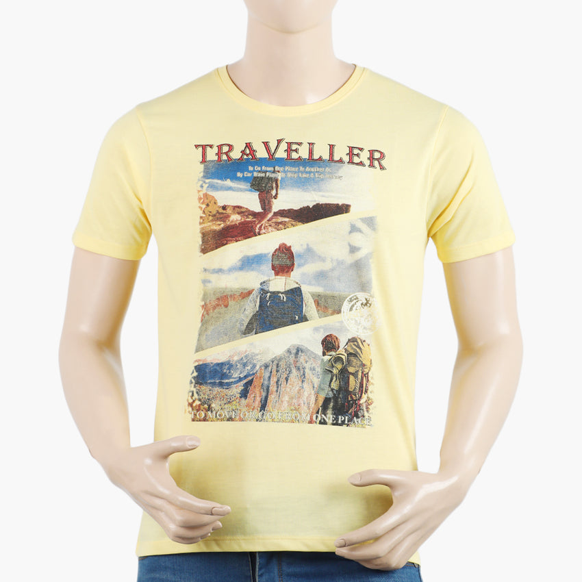 Men's Round Neck Half Sleeves Printed T-Shirt - Yellow