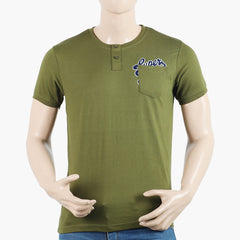 Men's Half Sleeves Round Neck Printed T-Shirt - Olive Green