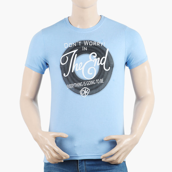 Men's Half Sleeves Round Neck Printed T-Shirt - Light Blue