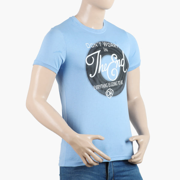 Men's Half Sleeves Round Neck Printed T-Shirt - Light Blue