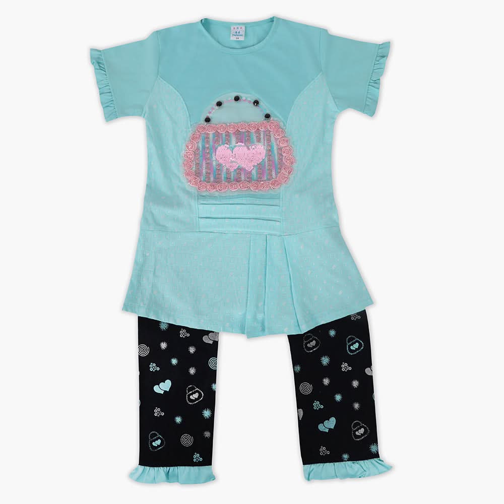 Girls Half Sleeves Suit - Sea Green, Girls Suits, Chase Value, Chase Value