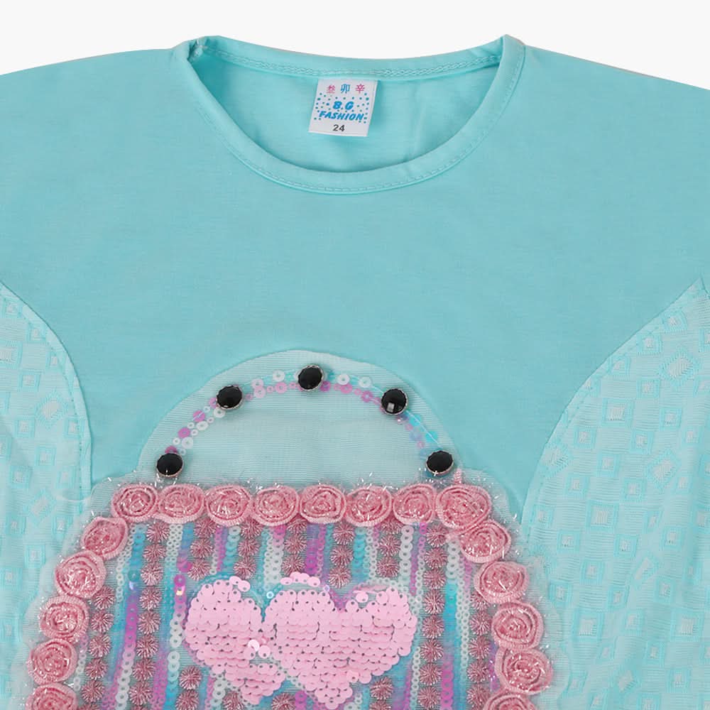 Girls Half Sleeves Suit - Sea Green, Girls Suits, Chase Value, Chase Value