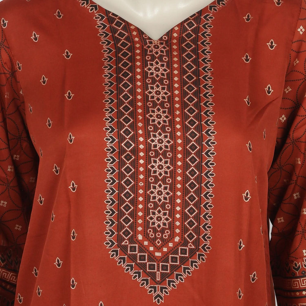 Women's 03pcs Stitched Suit - Rust, Women Shalwar Suits, Chase Value, Chase Value