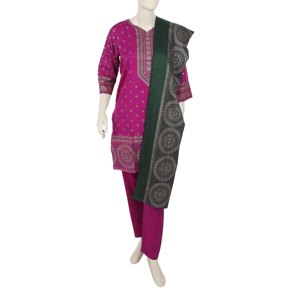 Women's 03pcs Stitched Suit - Purple, Women Shalwar Suits, Chase Value, Chase Value