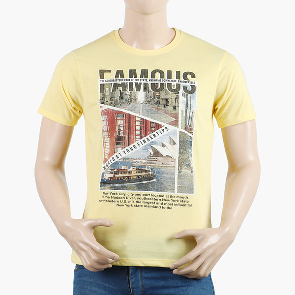 Men's Round Neck Half Sleeves Printed T-Shirt - Yellow
