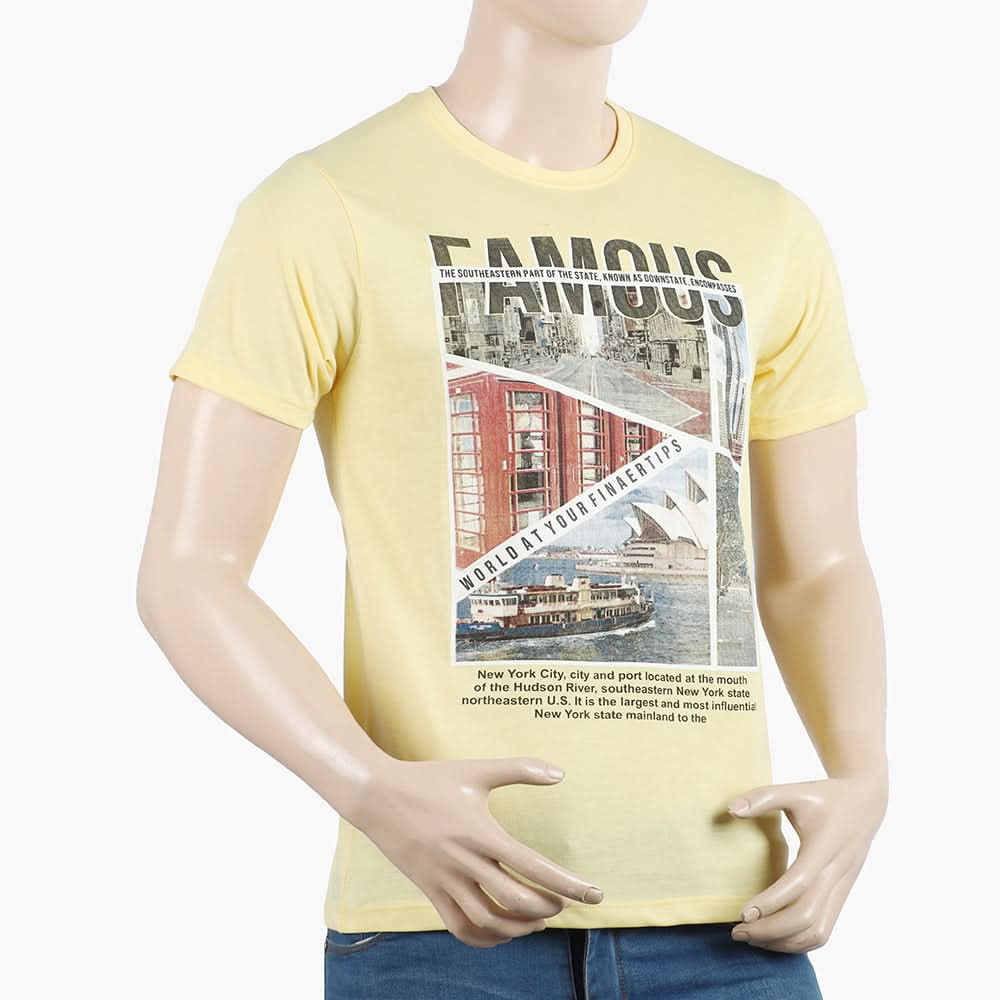 Men's Round Neck Half Sleeves Printed T-Shirt - Yellow, Men's T-Shirts & Polos, Chase Value, Chase Value
