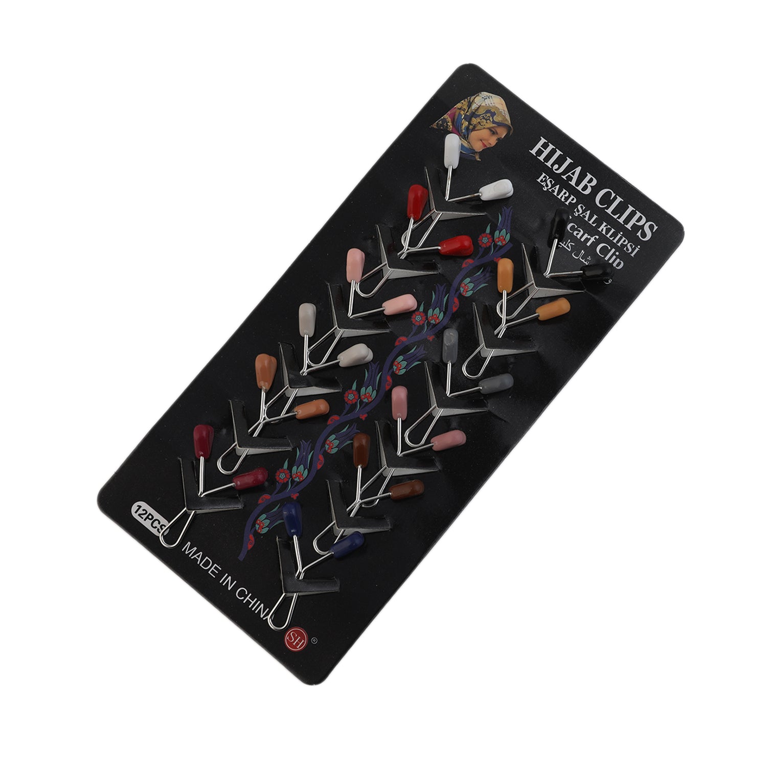 Girls Scarf Pin Card Pack Of 12 - Multi Color, Girls Hair Accessories, Chase Value, Chase Value