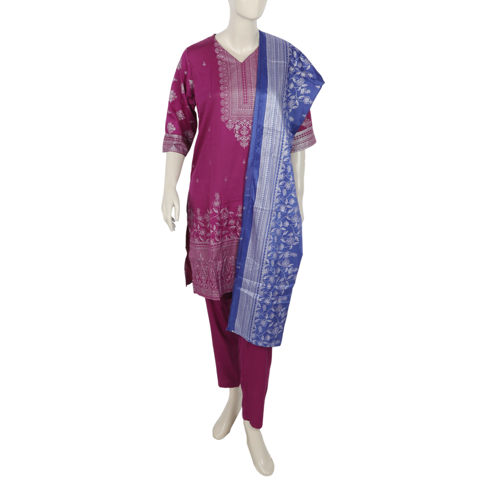 Women's 03pcs Stitched Suit - Purple, Women Shalwar Suits, Chase Value, Chase Value