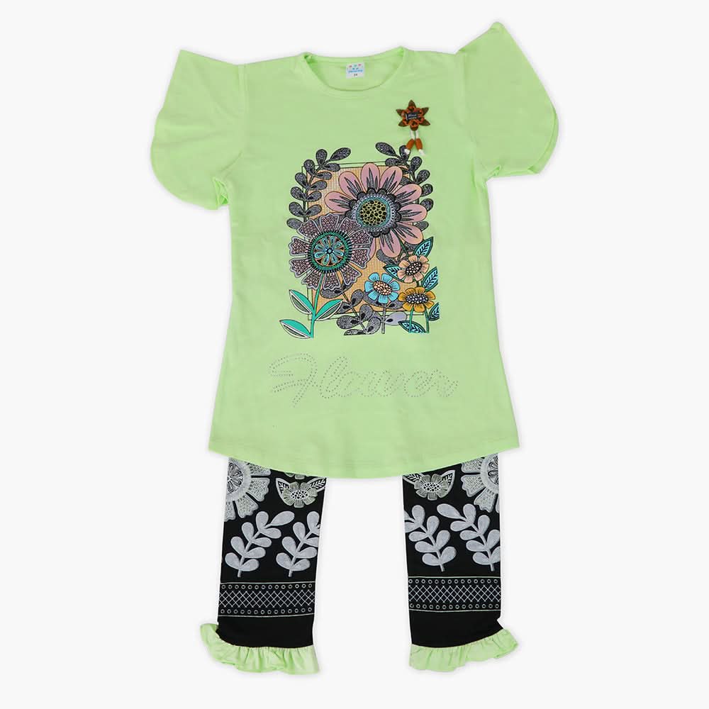 Girls Half Sleeves Suit - Light Green, Girls Suits, Chase Value, Chase Value