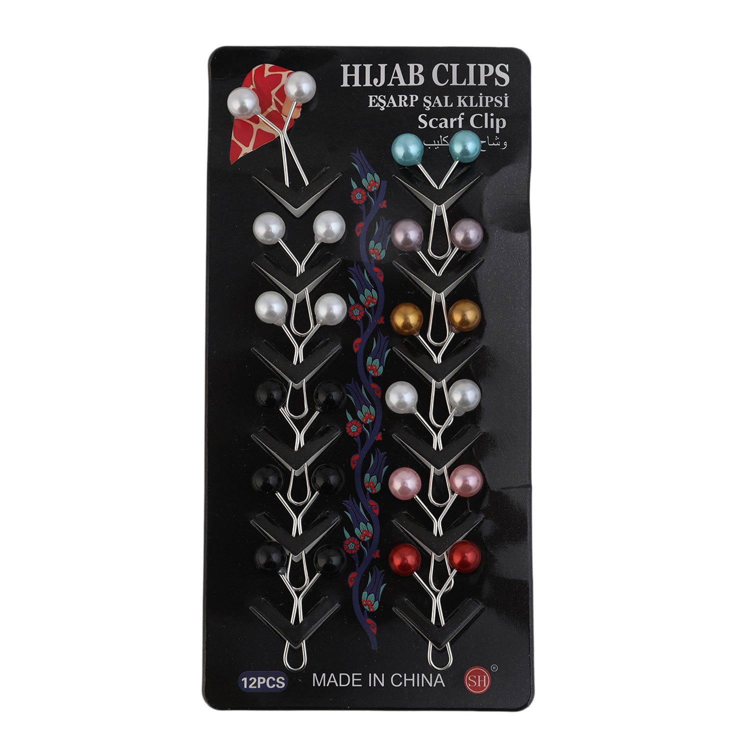 Girls Scarf Pin Card Pack Of 12 - Multi Color, Girls Hair Accessories, Chase Value, Chase Value