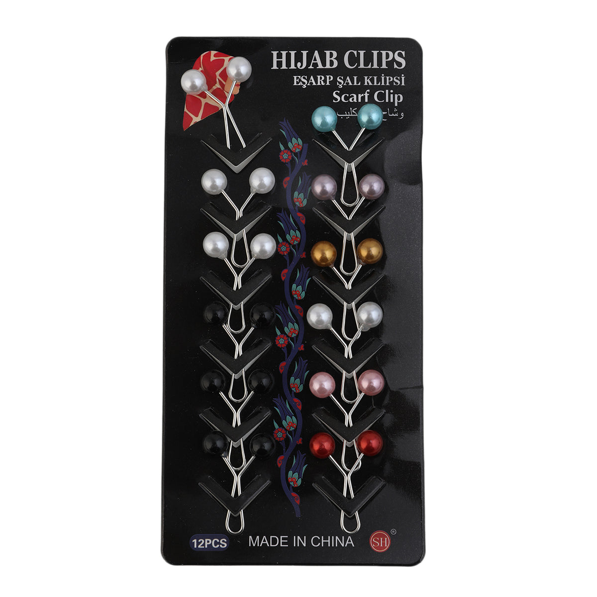 Girls Scarf Pin Card Pack Of 12 - Multi Color, Girls Hair Accessories, Chase Value, Chase Value