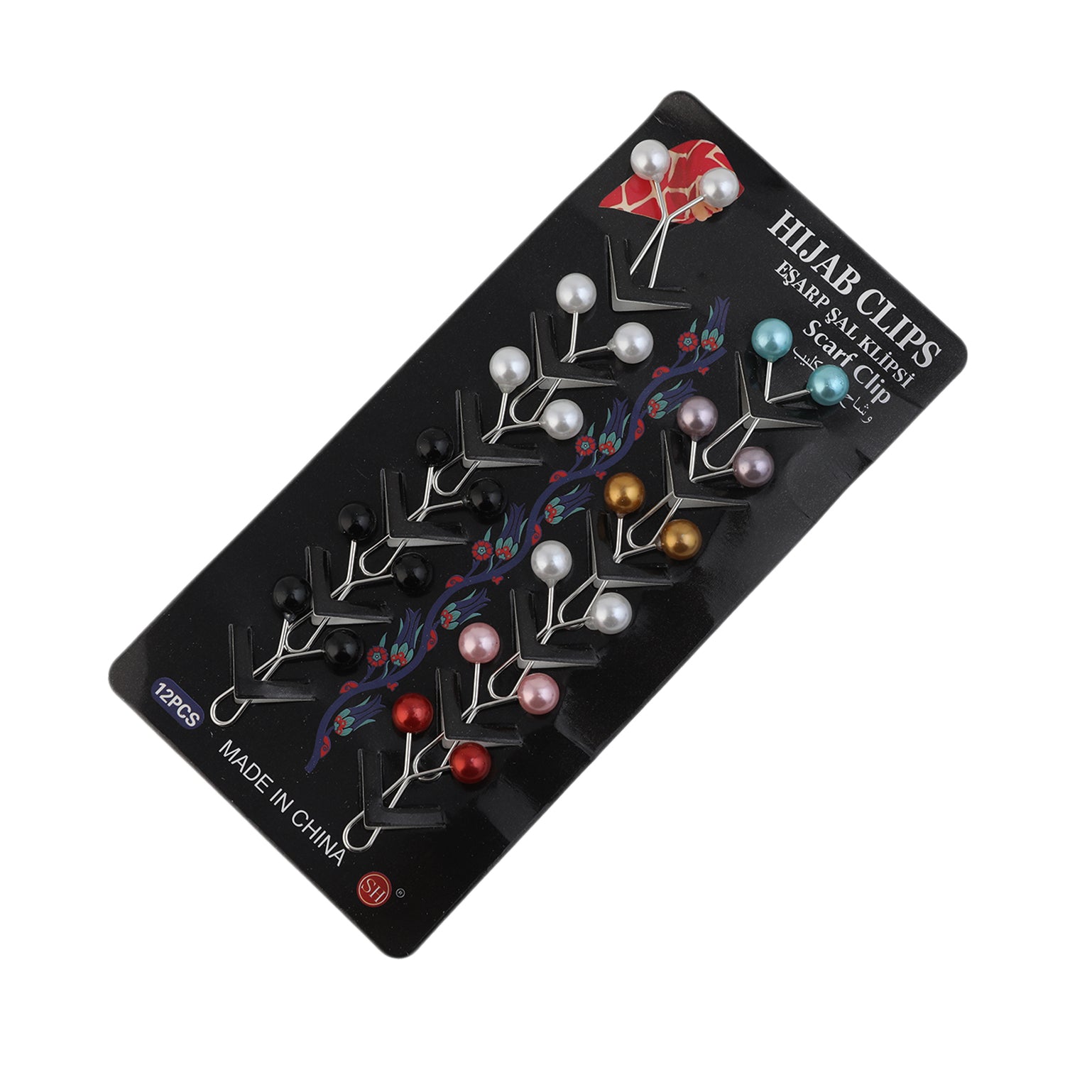 Girls Scarf Pin Card Pack Of 12 - Multi Color, Girls Hair Accessories, Chase Value, Chase Value