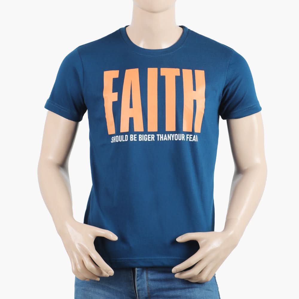 Men's Round Neck Half Sleeves Printed T-Shirt - Denim Blue, Men's T-Shirts & Polos, Chase Value, Chase Value
