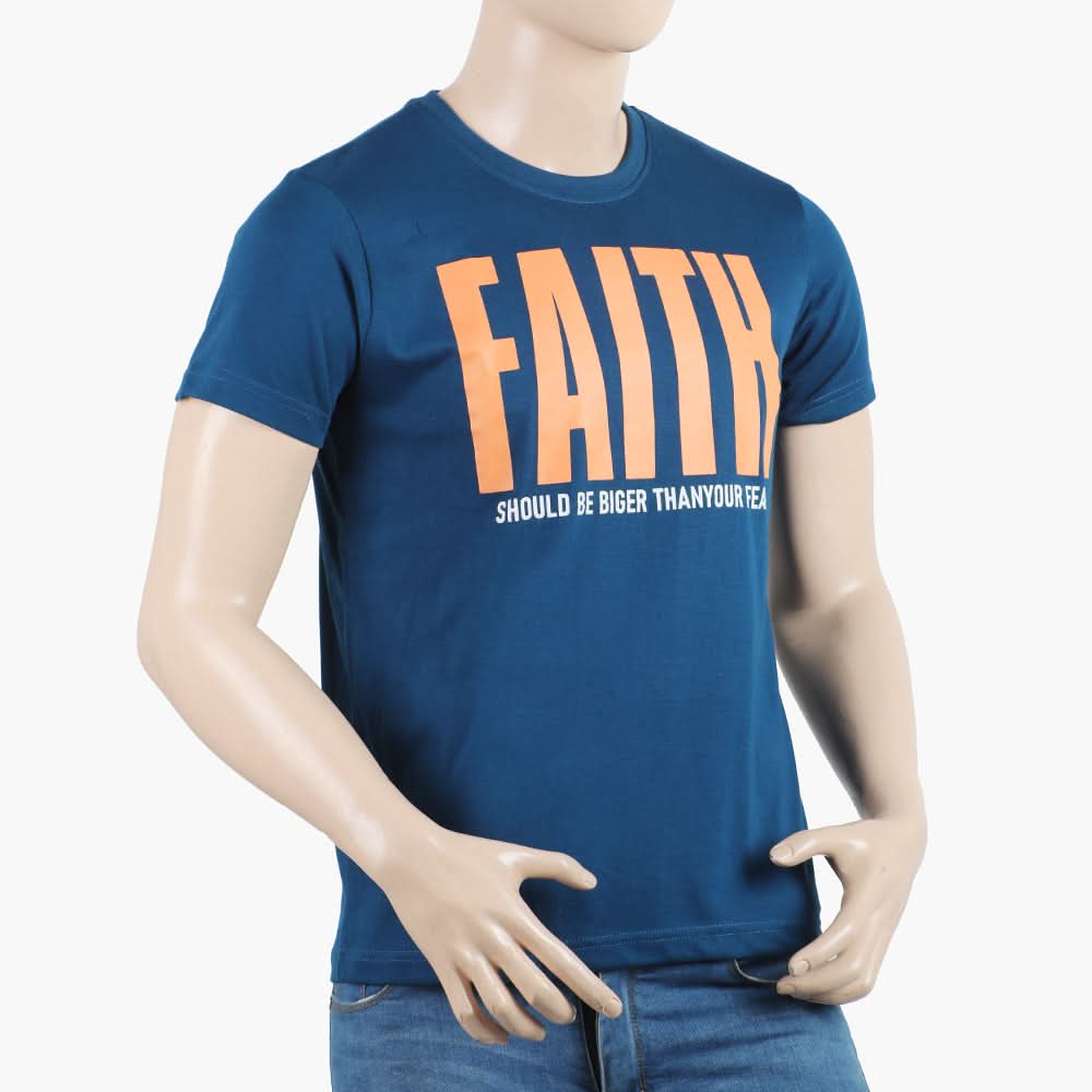 Men's Round Neck Half Sleeves Printed T-Shirt - Denim Blue, Men's T-Shirts & Polos, Chase Value, Chase Value