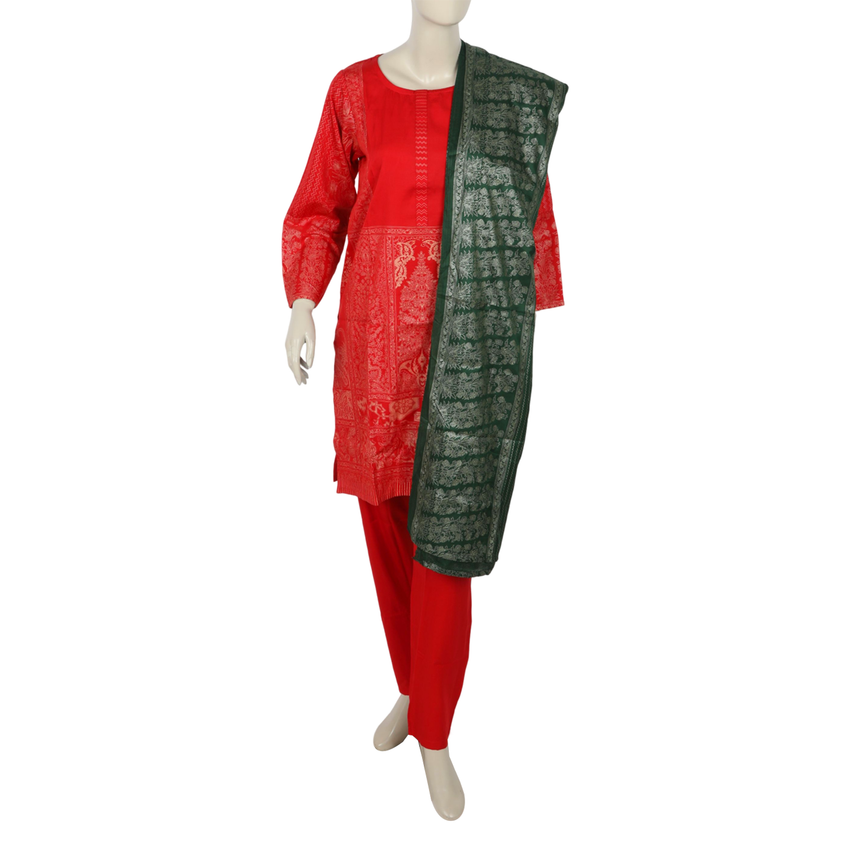 Women's 03pcs Stitched Suit - Red