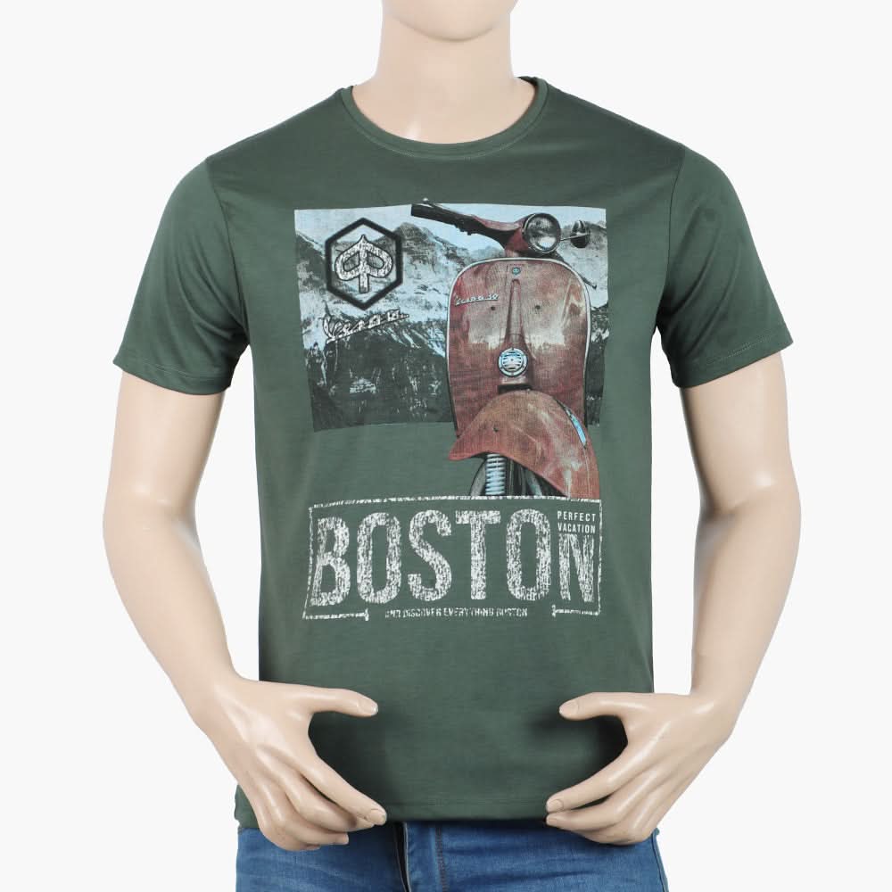 Men's Half Sleeves Round Neck Printed T-Shirt - Green, Men's T-Shirts & Polos, Chase Value, Chase Value
