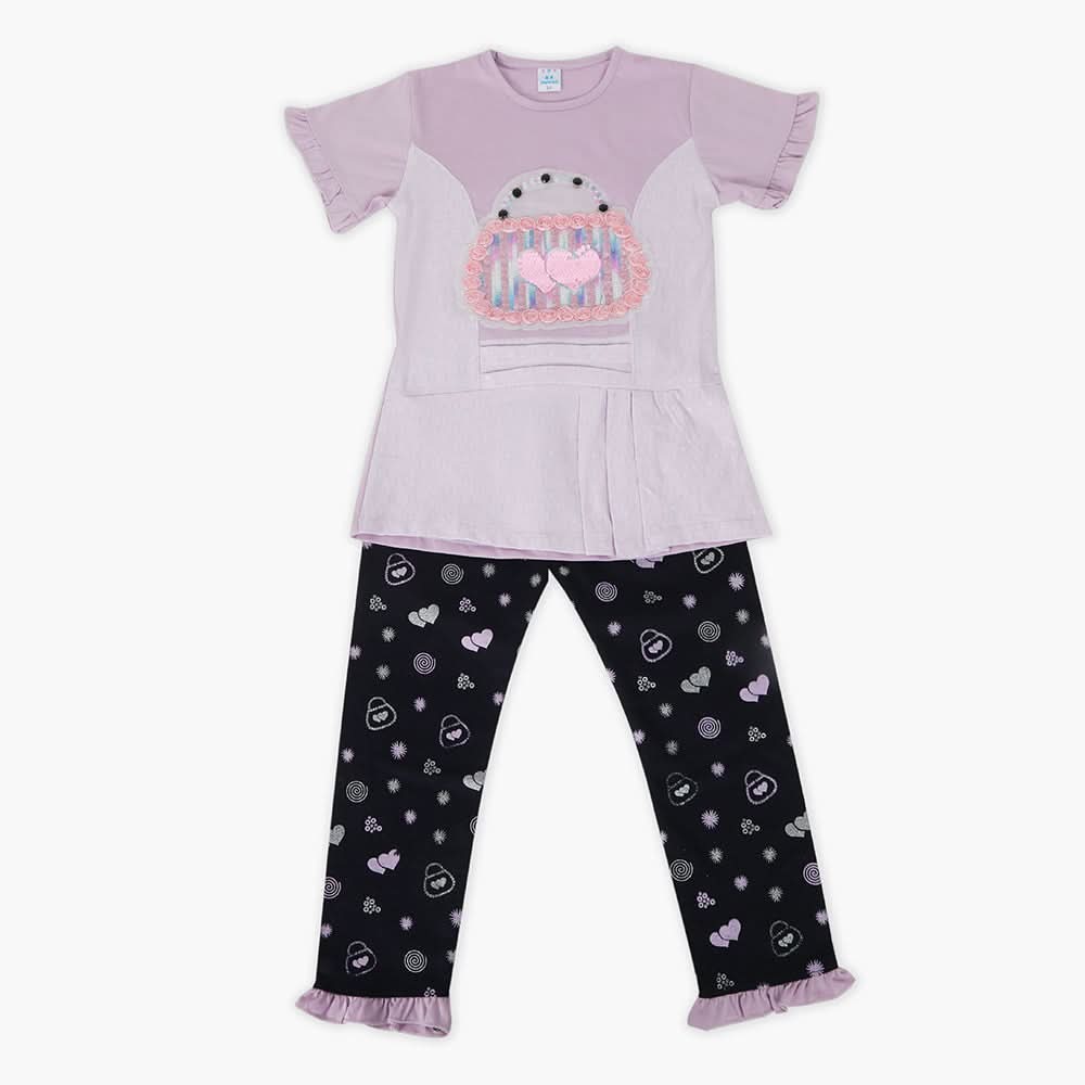 Girls Half Sleeves Suit - Purple, Girls Suits, Chase Value, Chase Value