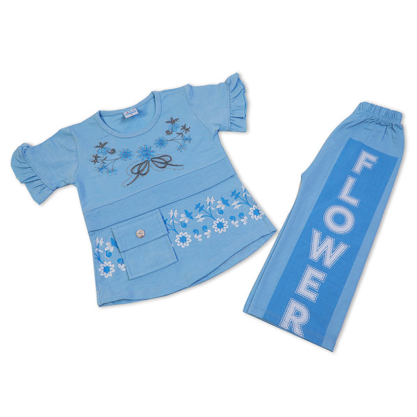 Girls Tight Half Sleeves Suit - Blue