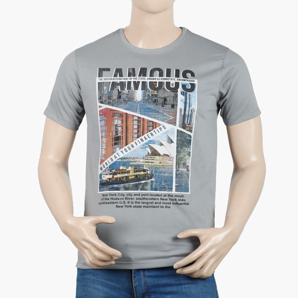Men's Round Neck Half Sleeves Printed T-Shirt - Grey, Men's T-Shirts & Polos, Chase Value, Chase Value