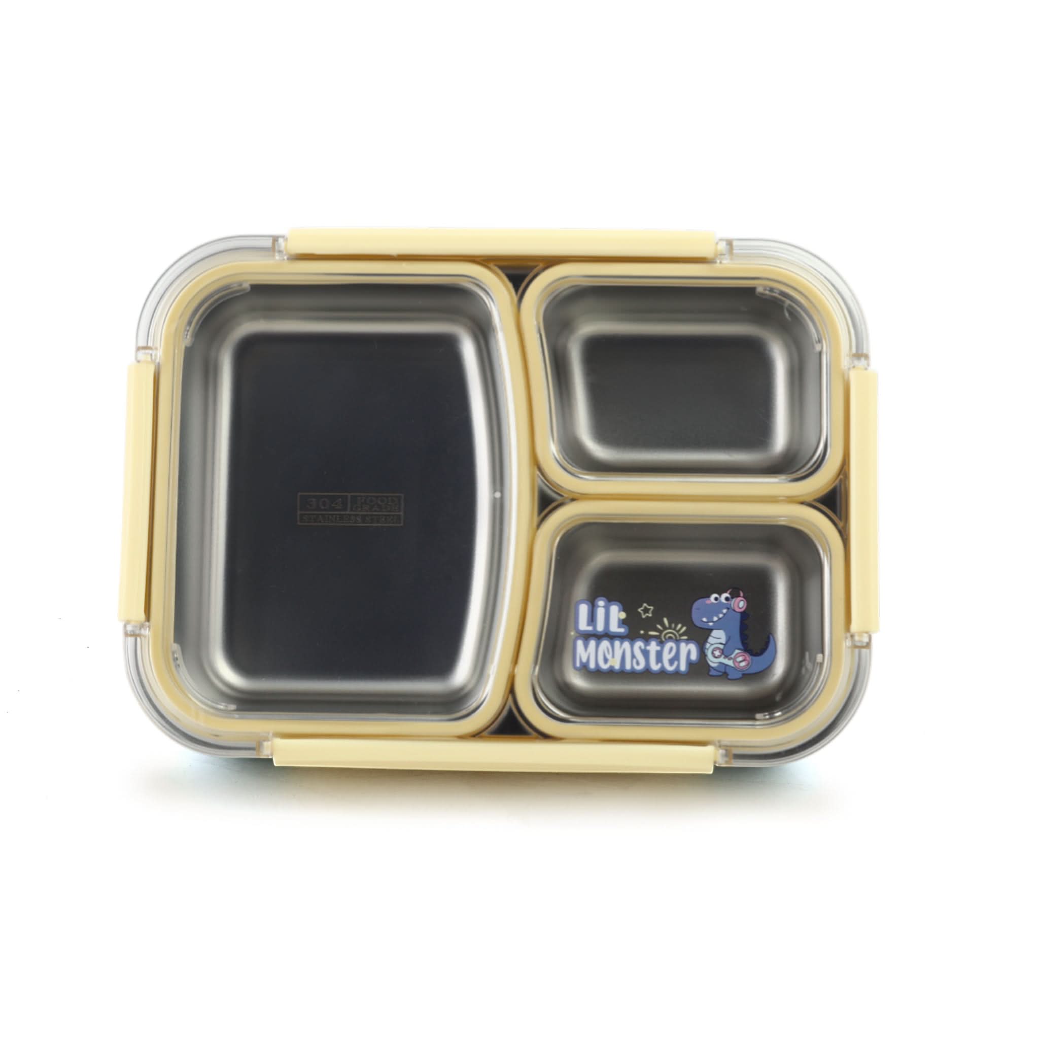 Stainless Steel Lunch Box Three Compartments-Yellow, Tiffin Boxes & Bottles, Chase Value, Chase Value