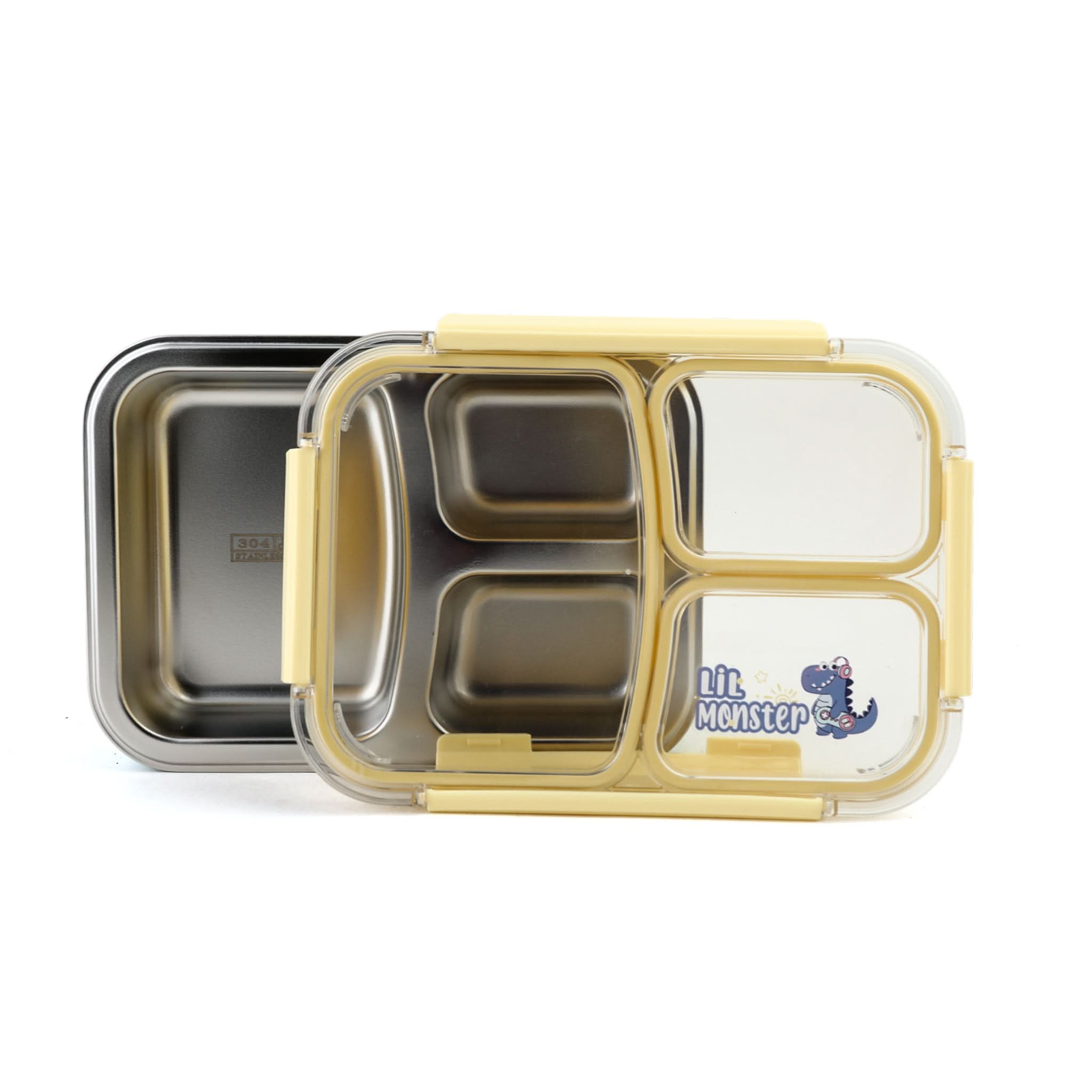 Stainless Steel Lunch Box Three Compartments-Yellow, Tiffin Boxes & Bottles, Chase Value, Chase Value