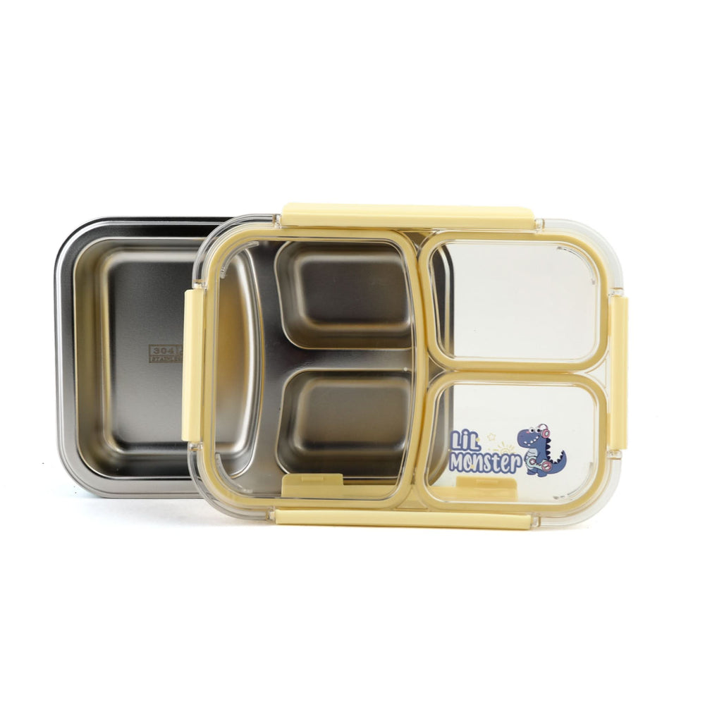 Stainless Steel Lunch Box Three Compartments-Yellow, Tiffin Boxes & Bottles, Chase Value, Chase Value
