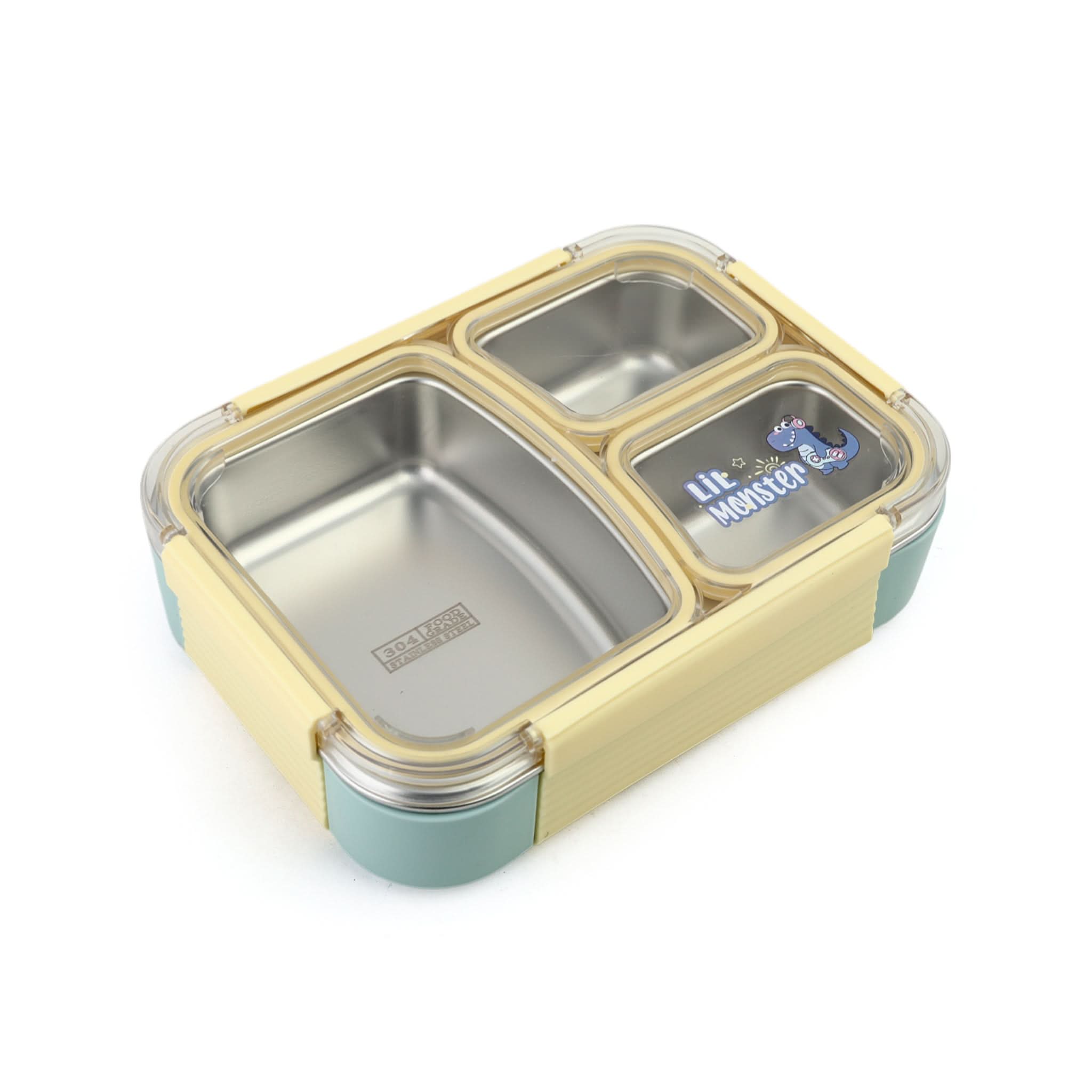 Stainless Steel Lunch Box Three Compartments-Yellow, Tiffin Boxes & Bottles, Chase Value, Chase Value